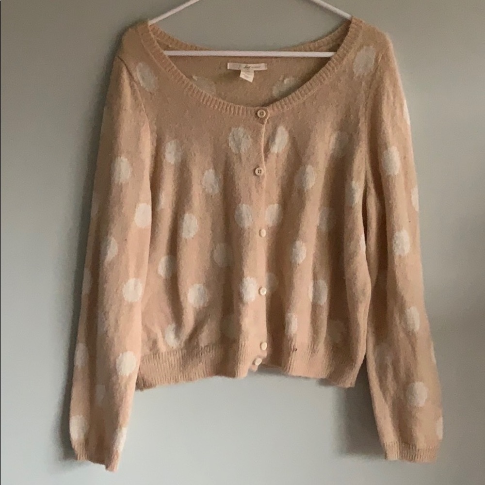 Peach and White Polka Dot Cardigan